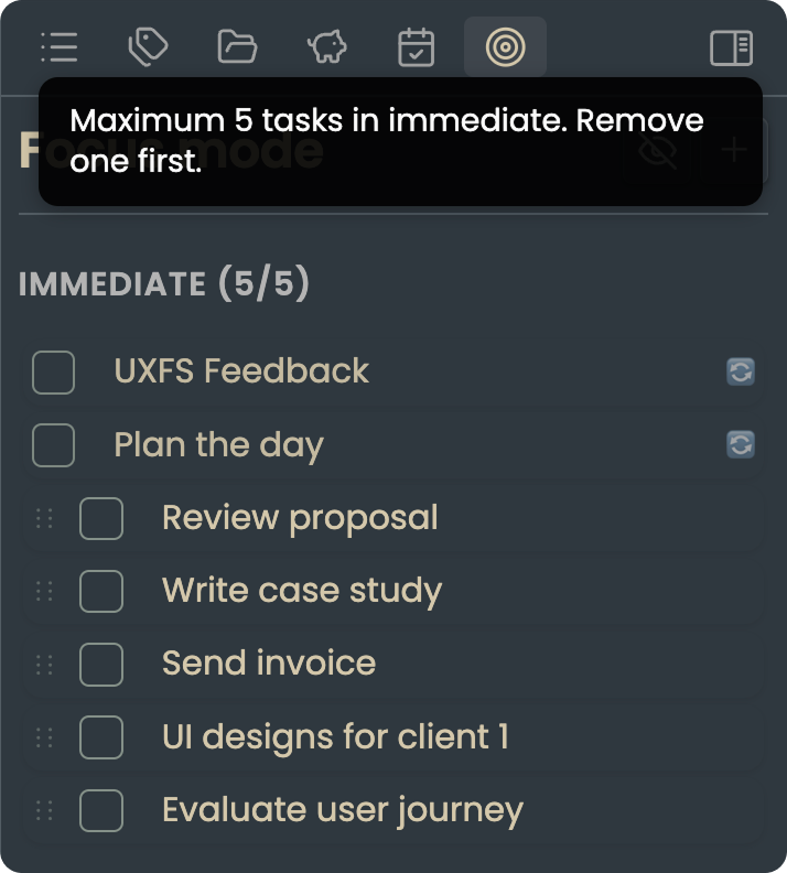 Task limit blocking when too many tasks added