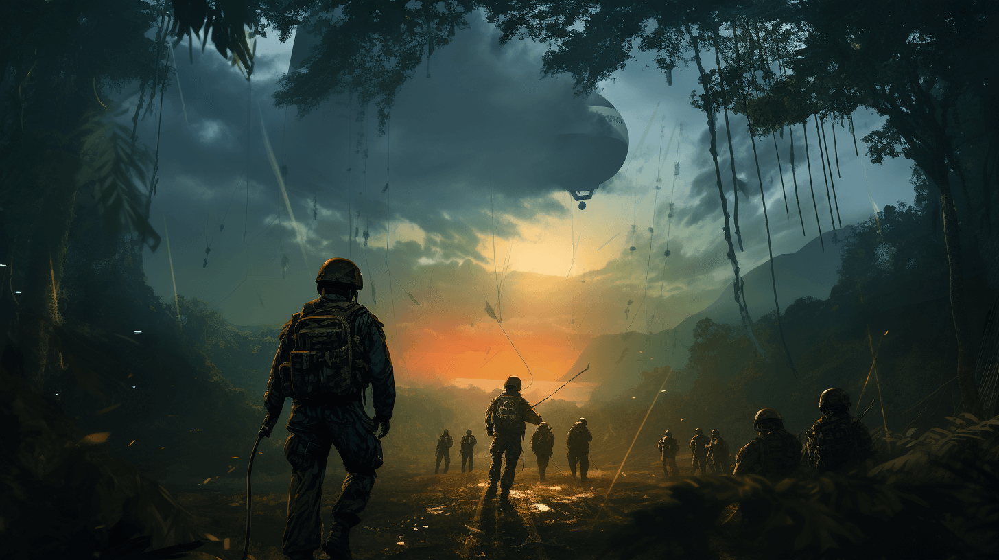 parachuters in the jungle
